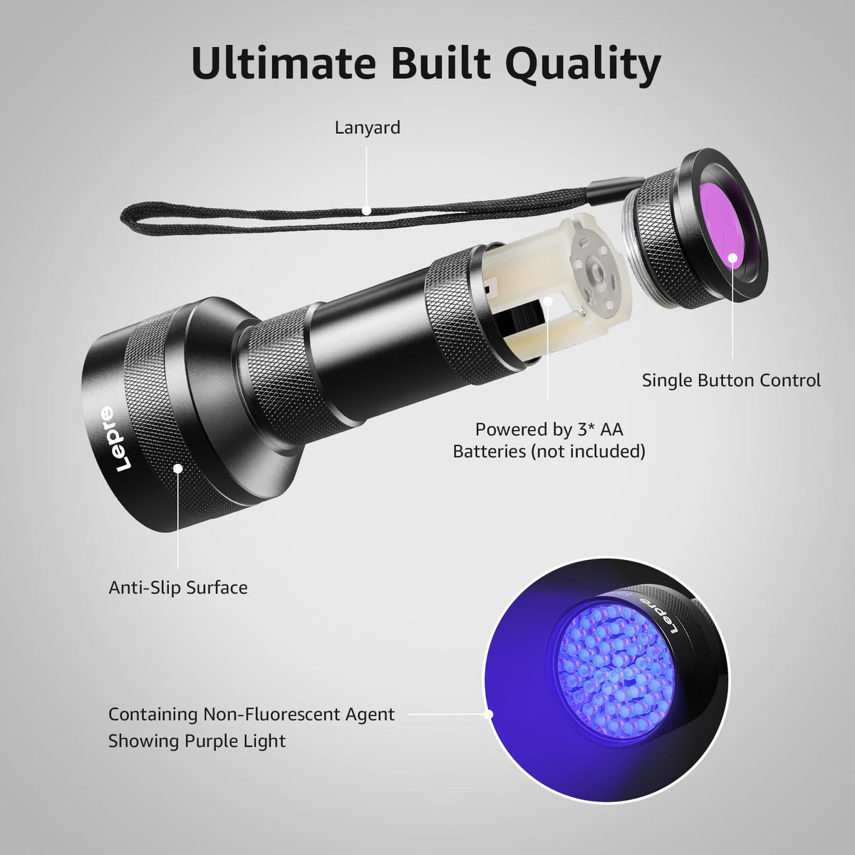Lepro UV Handheld Torches Torch 51 LED Ultraviolet Flashlight Blacklight NEW