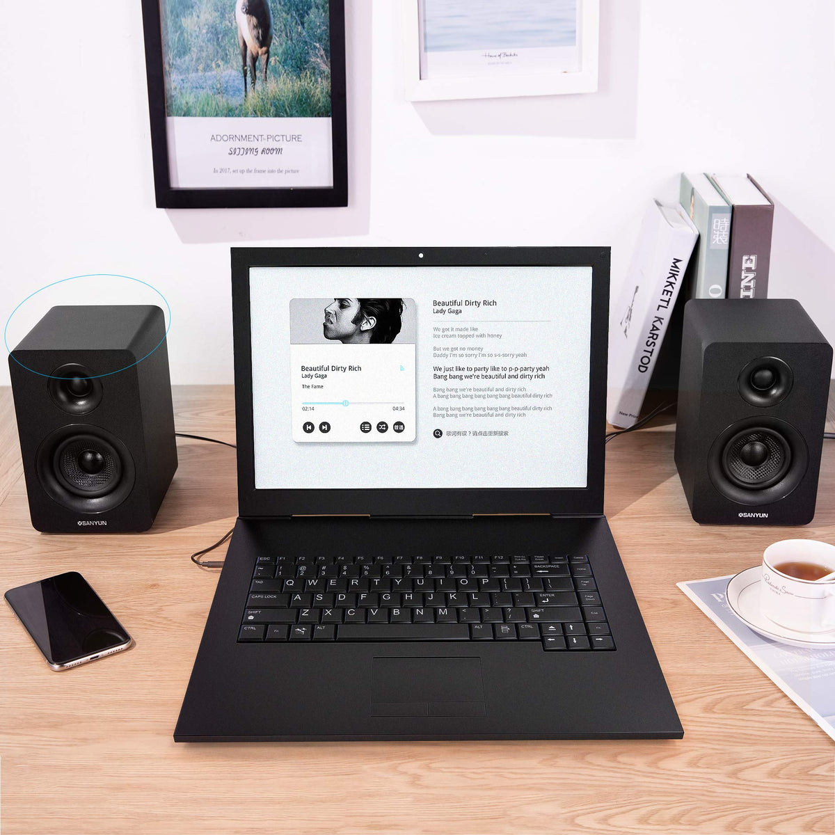 Sanyun SW208 Active Bluetooth Bookshelf Speakers for PC - Black NEW