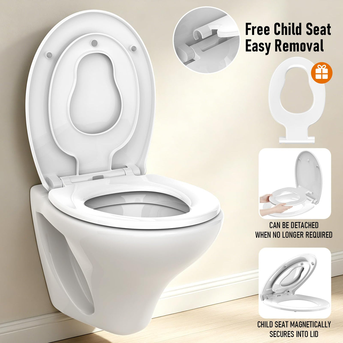 Round Soft Close White Toilet Seat with Child Lock NEW