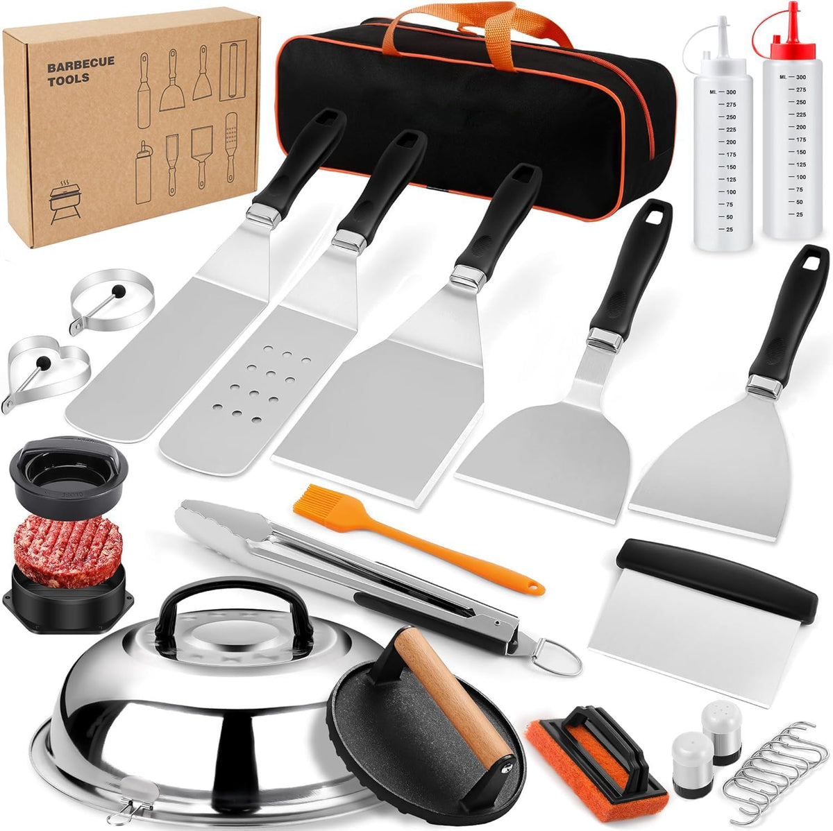 27-Piece Griddle Accessories Kit Stainless Steel Silver Barbecue Tools DEMO