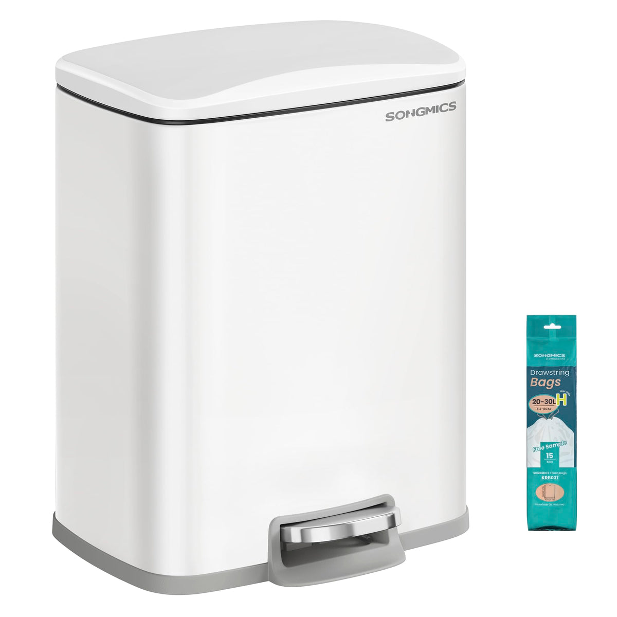 SONGMICS Kitchen Trash Can with Lid Cloud White 5.2 Gallon NEW