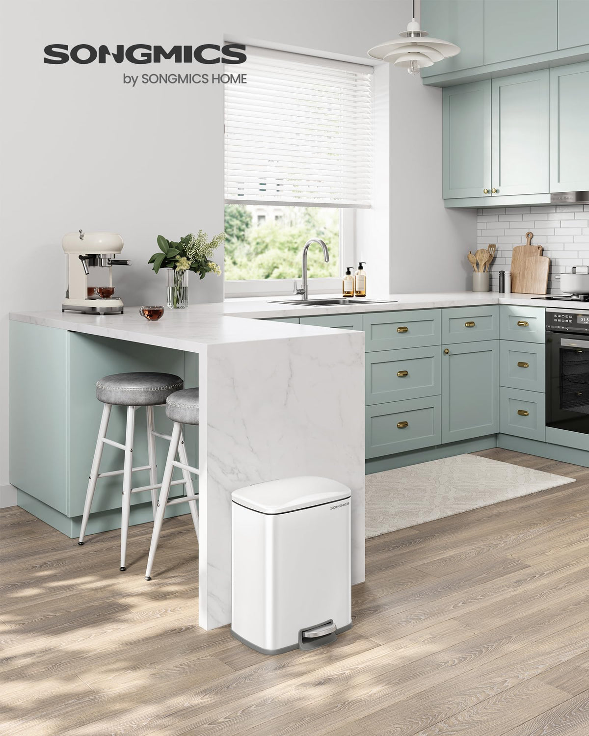 SONGMICS Kitchen Trash Can with Lid Cloud White 5.2 Gallon NEW