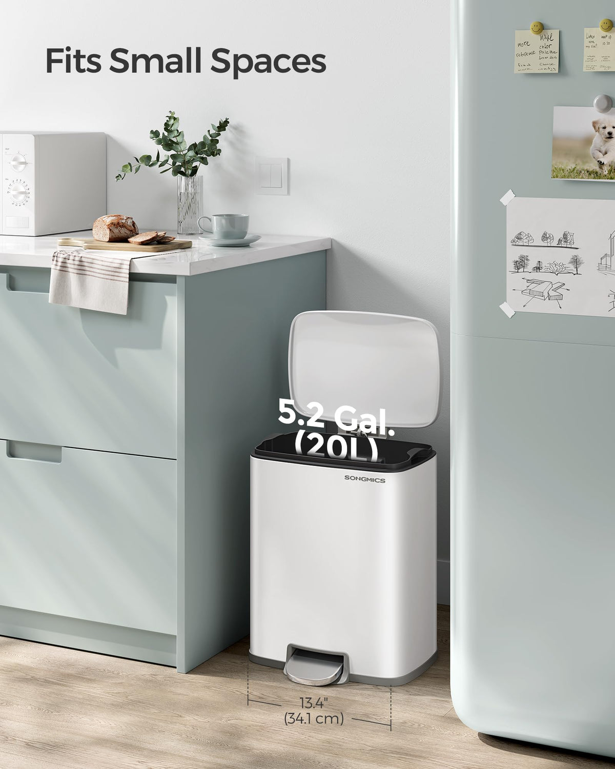SONGMICS Kitchen Trash Can with Lid Cloud White 5.2 Gallon NEW