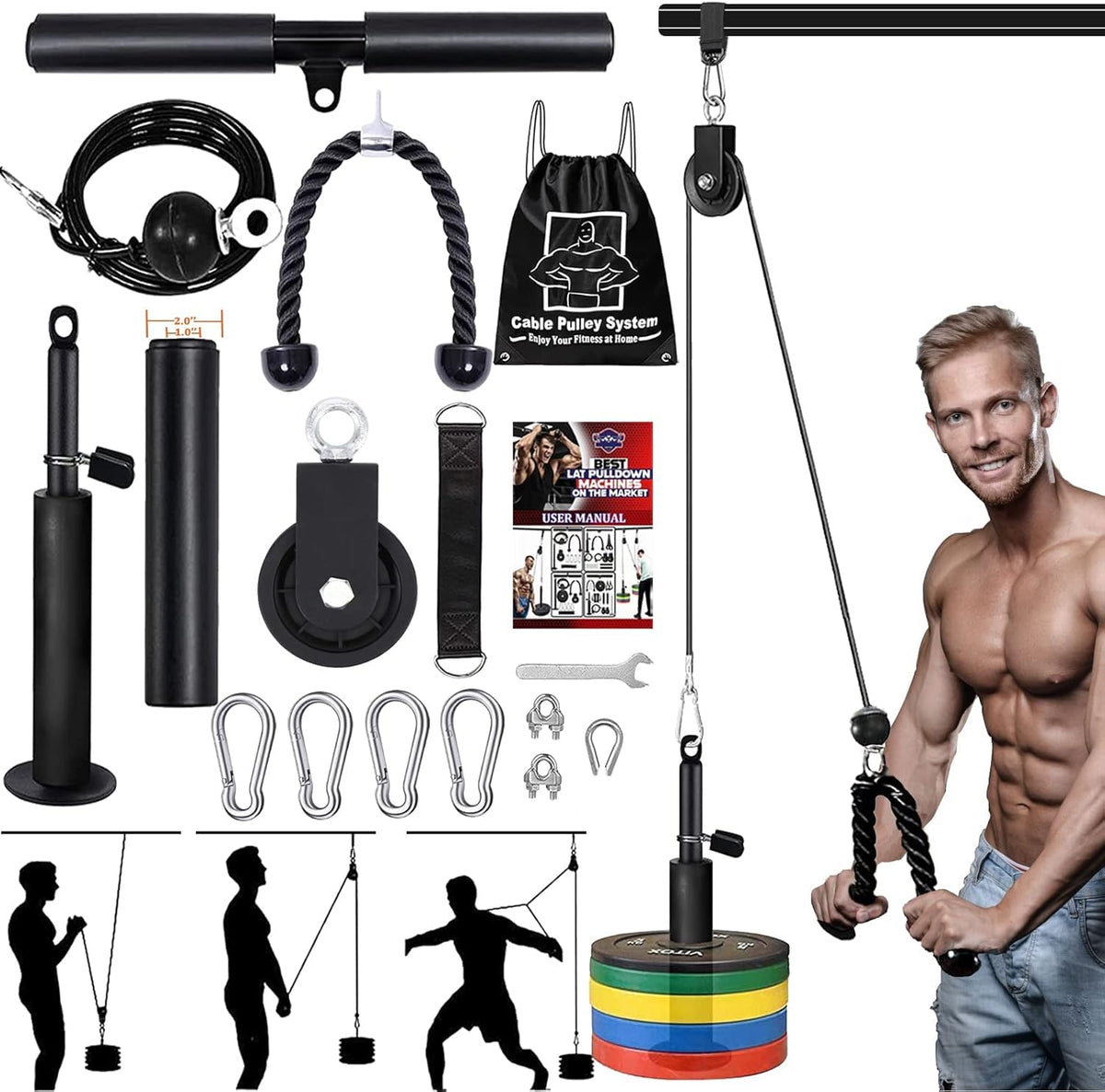 2.5m Cable Pulley System LAT Pulldown Exercise Machine Accessory DEMO