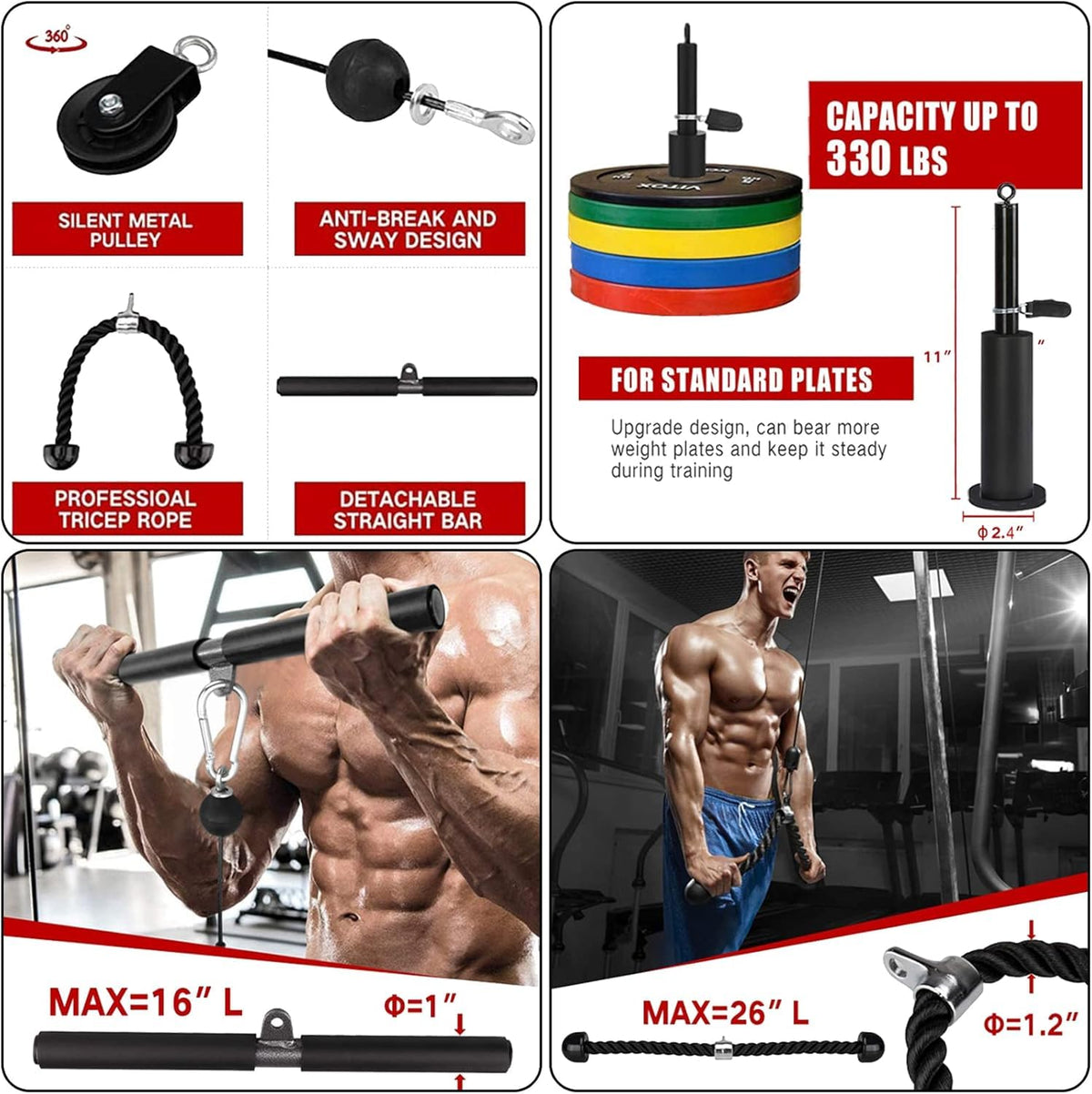 2.5m Cable Pulley System LAT Pulldown Exercise Machine Accessory DEMO