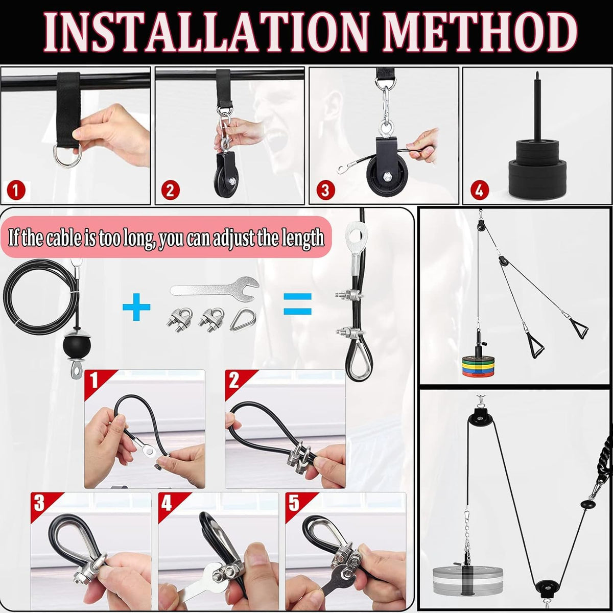 2.5m Cable Pulley System LAT Pulldown Exercise Machine Accessory DEMO