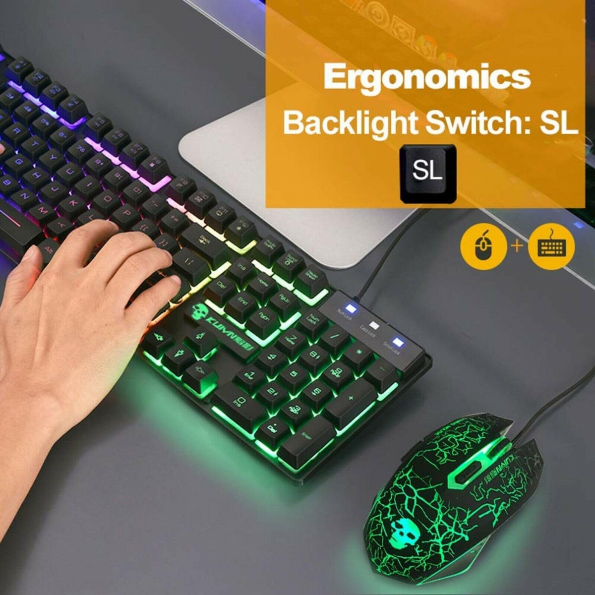 RGB Backlit Keyboards Gaming Keyboard with Mouse Pad Combo - Black NEW