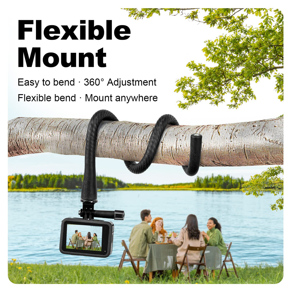 TELESIN Black Flexible Mount Clamp Selfie Stick Pole Extension Rod NEW