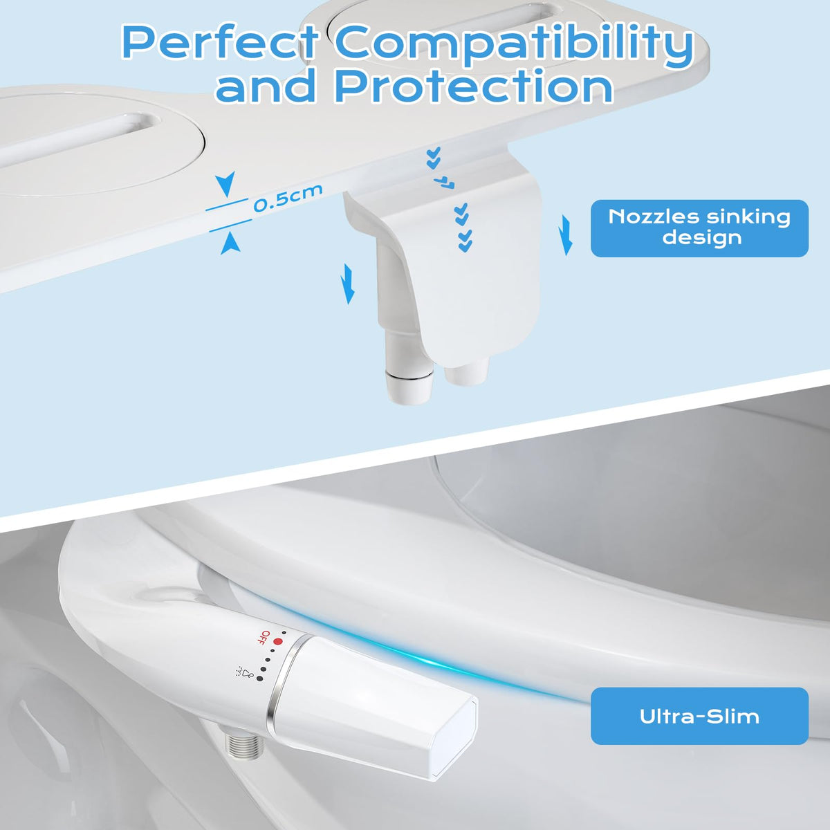 BYRISON Ultra-Slim Dual Nozzle Bidet Attachment Silver G1/2 NEW