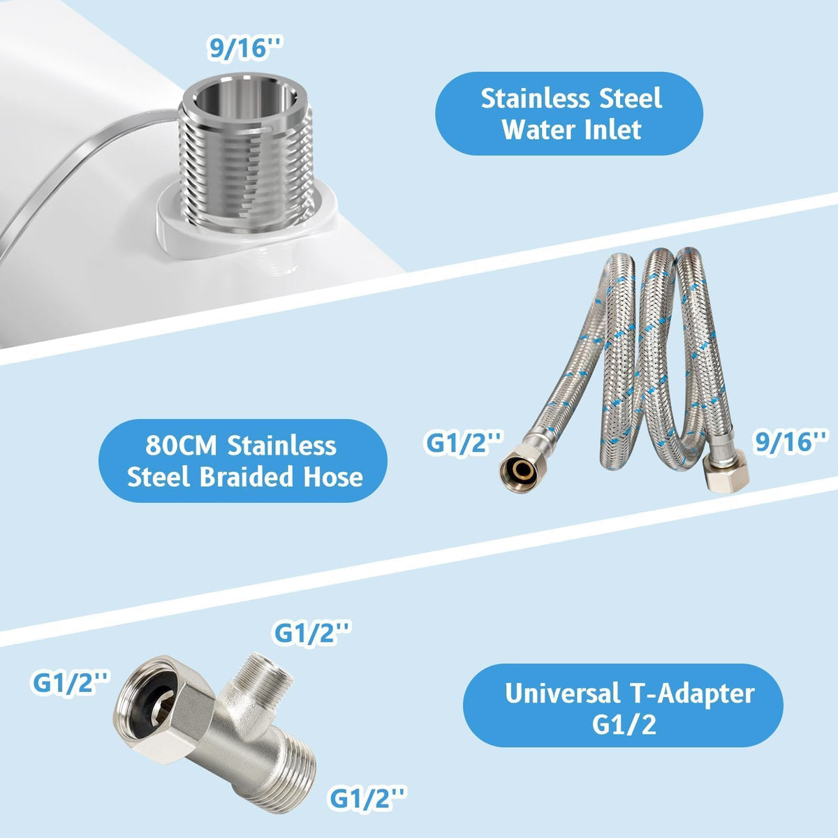BYRISON Ultra-Slim Dual Nozzle Bidet Attachment Silver G1/2 NEW