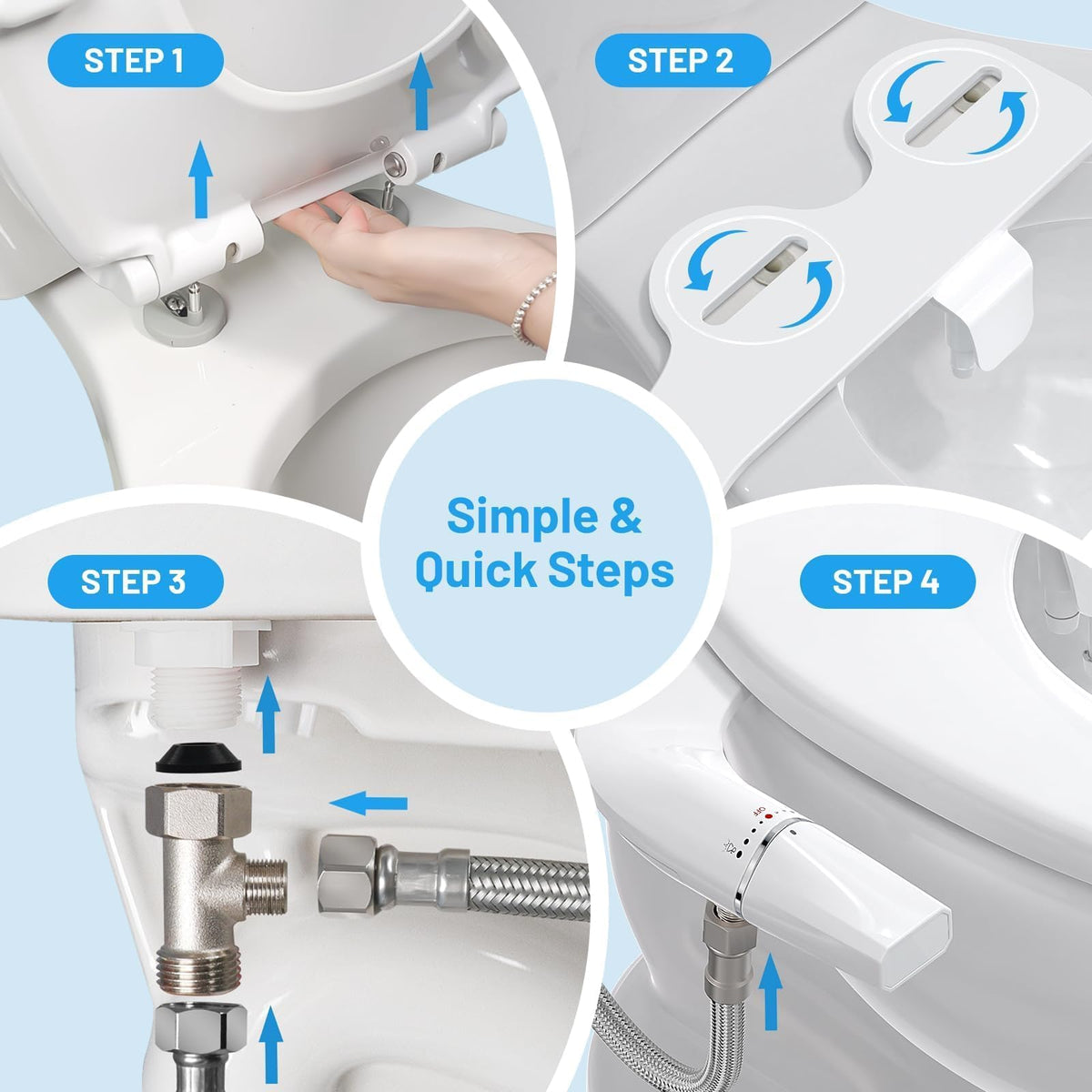 BYRISON Ultra-Slim Dual Nozzle Bidet Attachment Silver G1/2 NEW