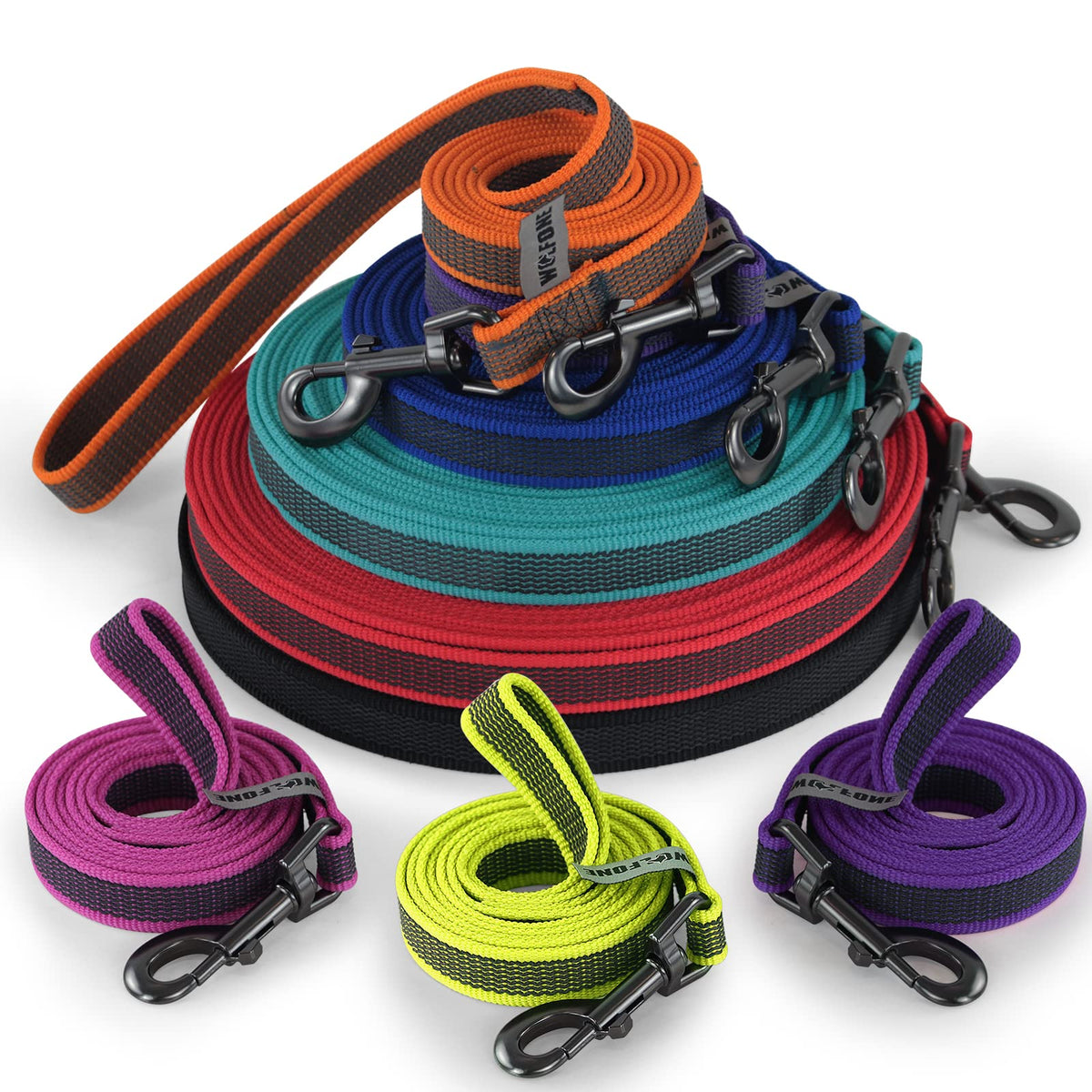 Wolfone Fluorescent Basic Leads Green 15m Dog Lead - Lightweight Training NEW