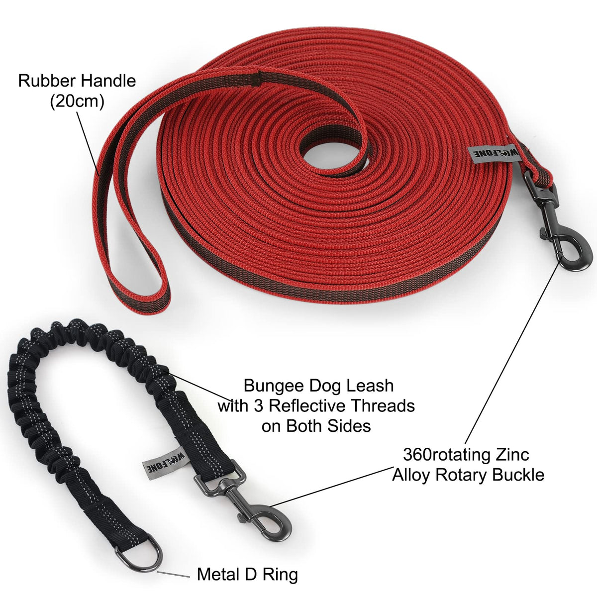 Wolfone Red Basic Leads 15m Non-Slip Rubberized Dog Lead for Training Size NEW