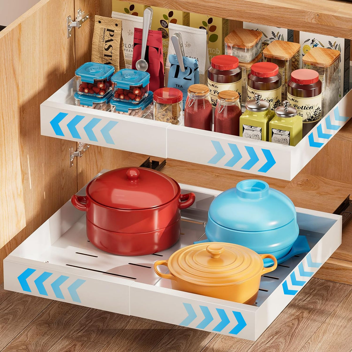 White Pull Out Cabinet Organizer Expandable Drawer Storage Rack NEW