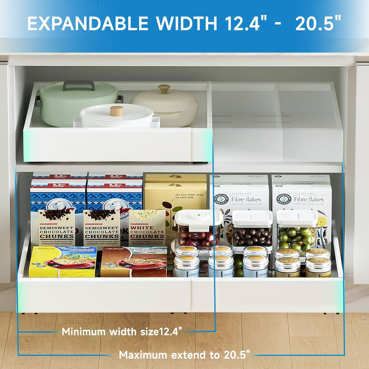 White Pull Out Cabinet Organizer Expandable Drawer Storage Rack NEW