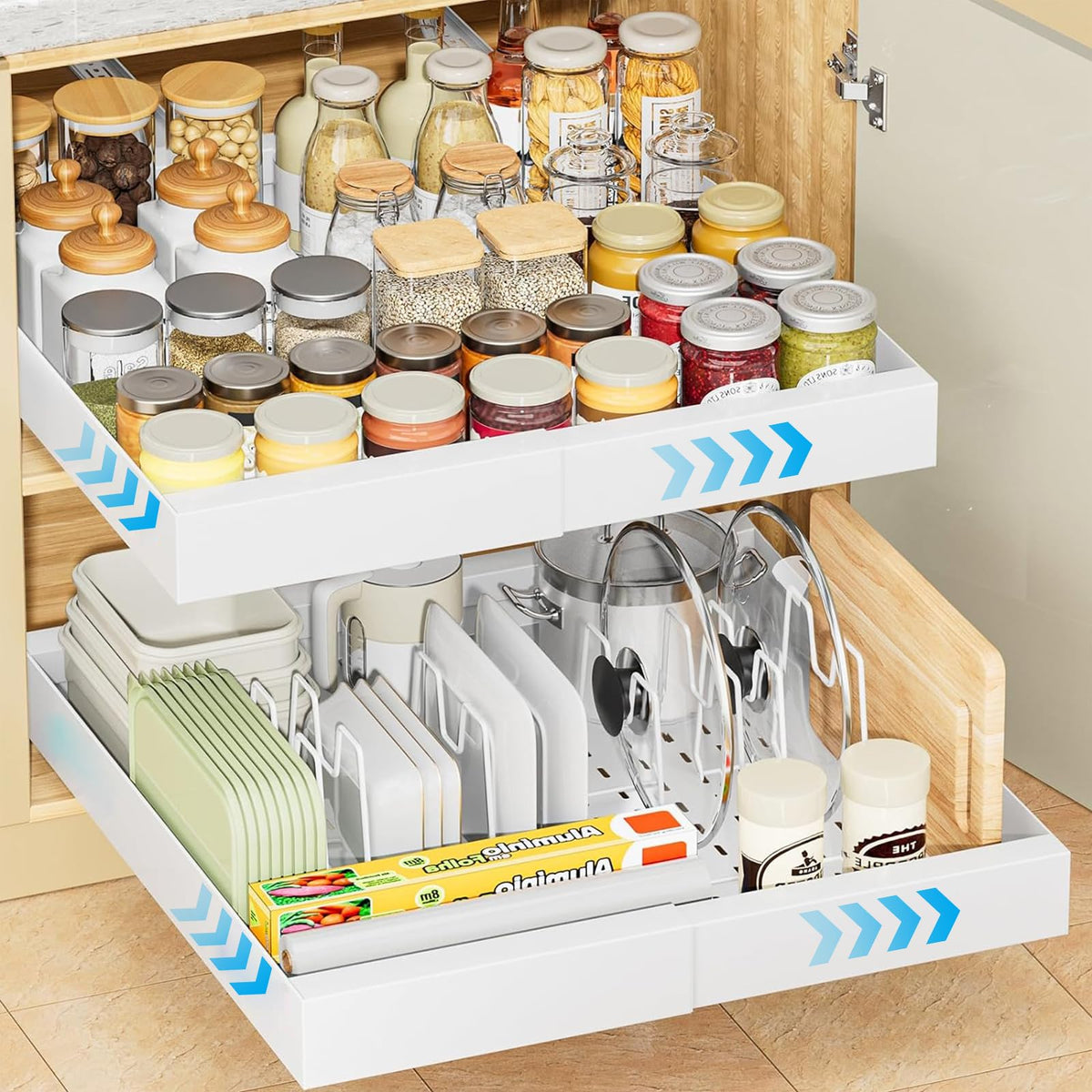 White Pull Out Cabinet Organizer Expandable Drawer Storage Rack NEW