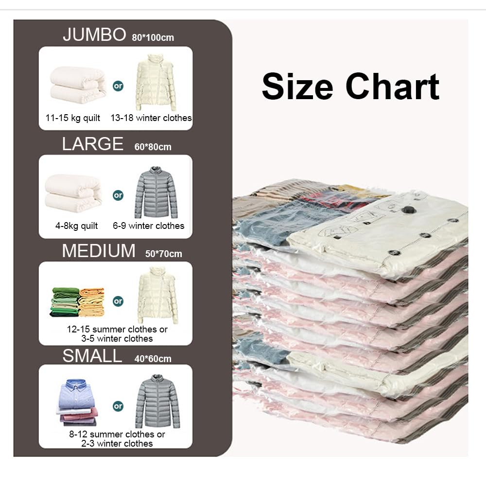 Vacuum Storage Packing Organisers Bags Organiser 100x80cm White 6 Pack NEW