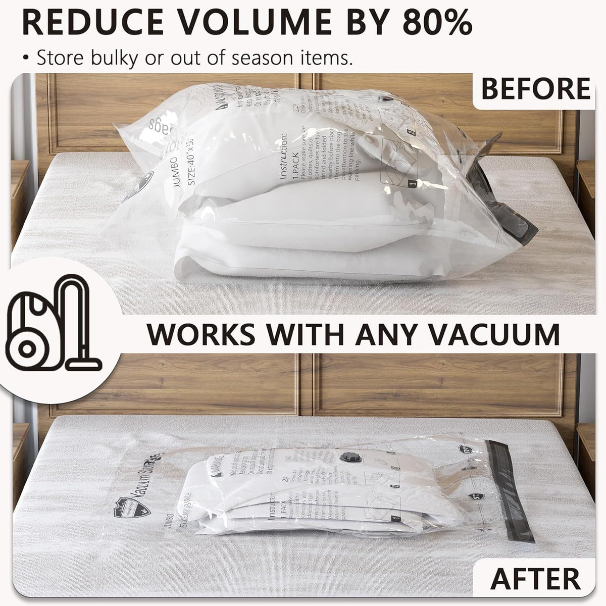 Vacuum Storage Packing Organisers Bags Organiser 100x80cm White 6 Pack NEW