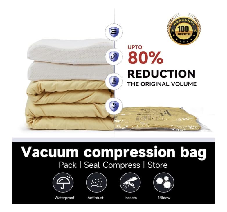 Vacuum Storage Packing Organisers Bags Organiser 100x80cm White 6 Pack NEW