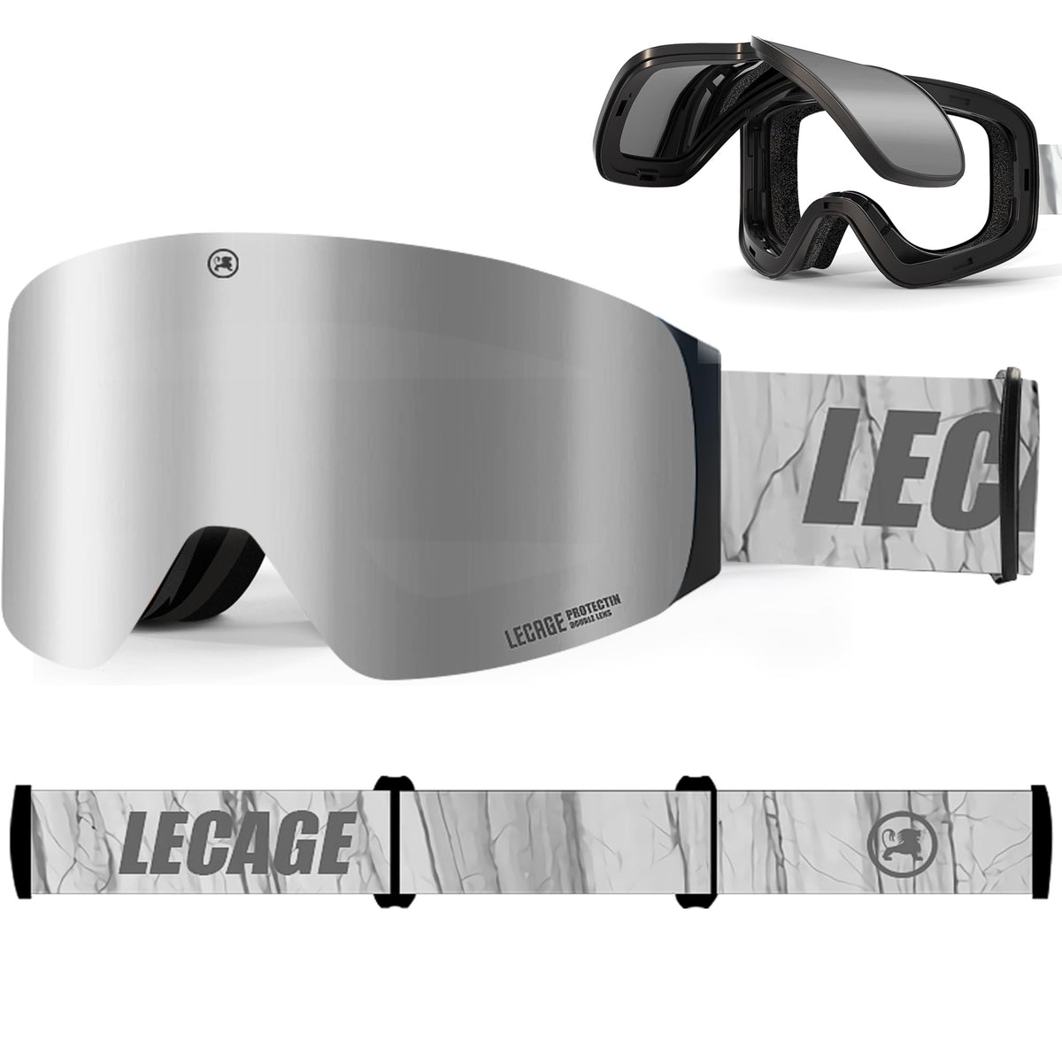 Frameless Skiing Unisex Flip-Up Ski Goggles Mirrored UV400 Grey One Size NEW