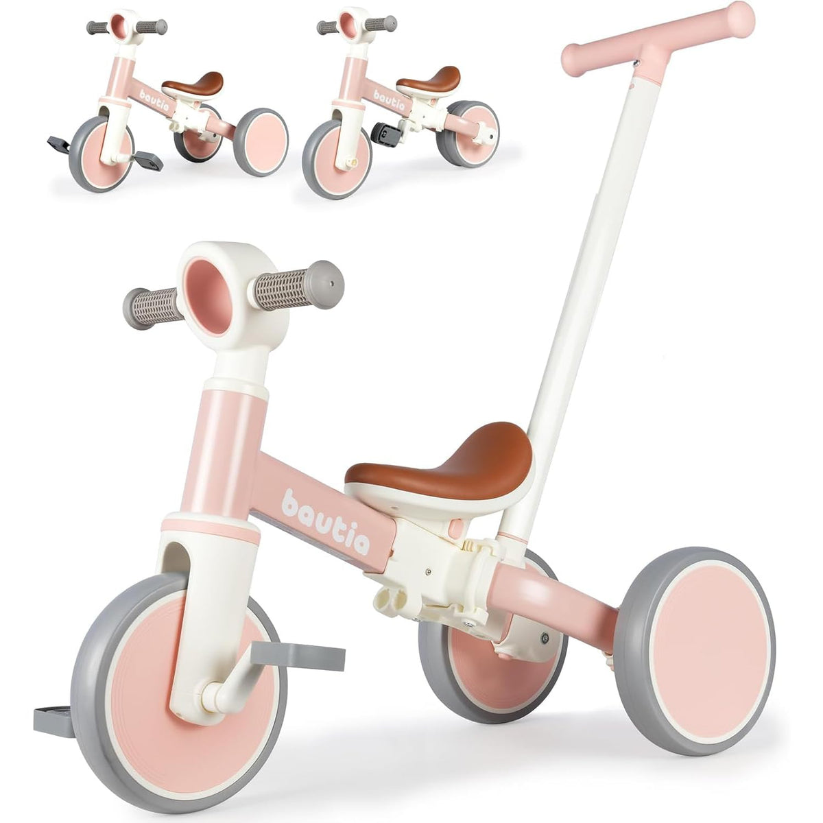 Bautia Trikes 5 in 1 Kids Tricycle Push Handle Balance Bike 27" Pink White NEW