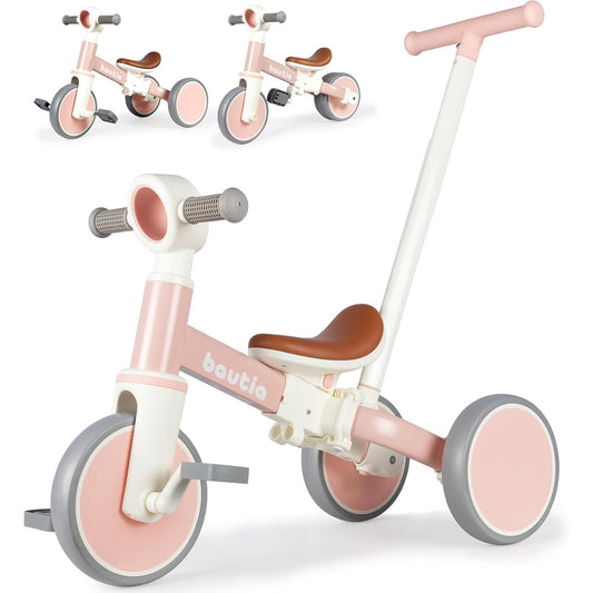 Bautia Trikes 5 in 1 Kids Tricycle Push Handle Balance Bike 27" Pink White NEW