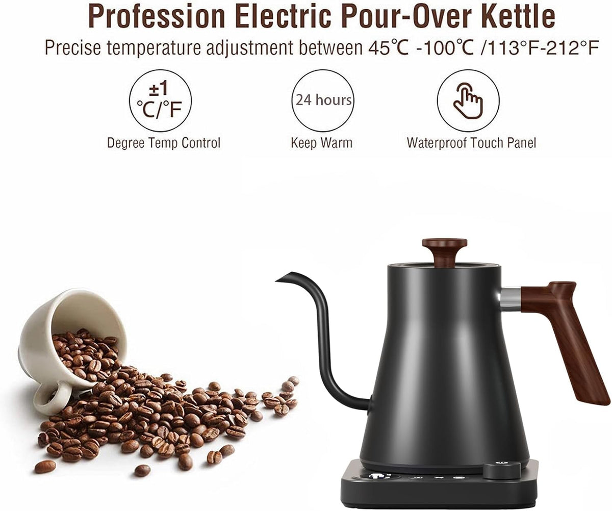 Electric Gooseneck Kettle Black 0.9L LCD Temperature Control Size 0.9L NEW