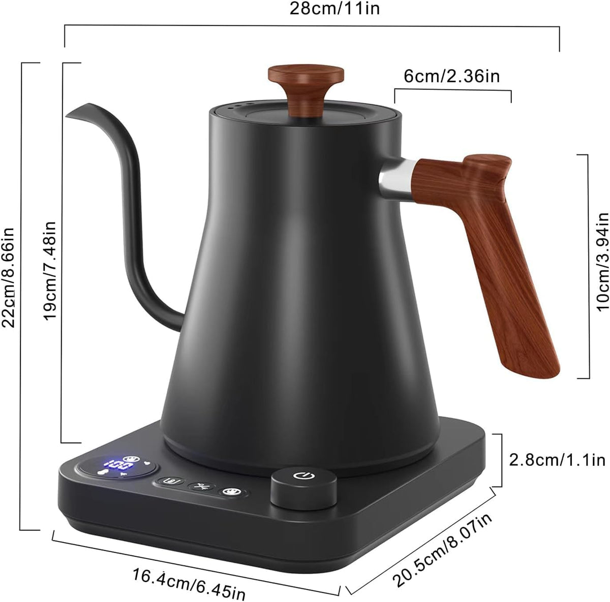 Electric Gooseneck Kettle Black 0.9L LCD Temperature Control Size 0.9L NEW