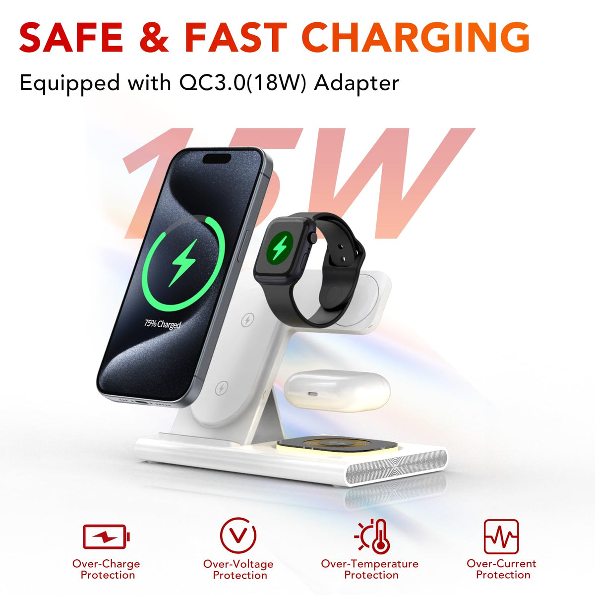 3 in 1 Wireless Charger Foldable Fast Charging Pad for Phones White NEW