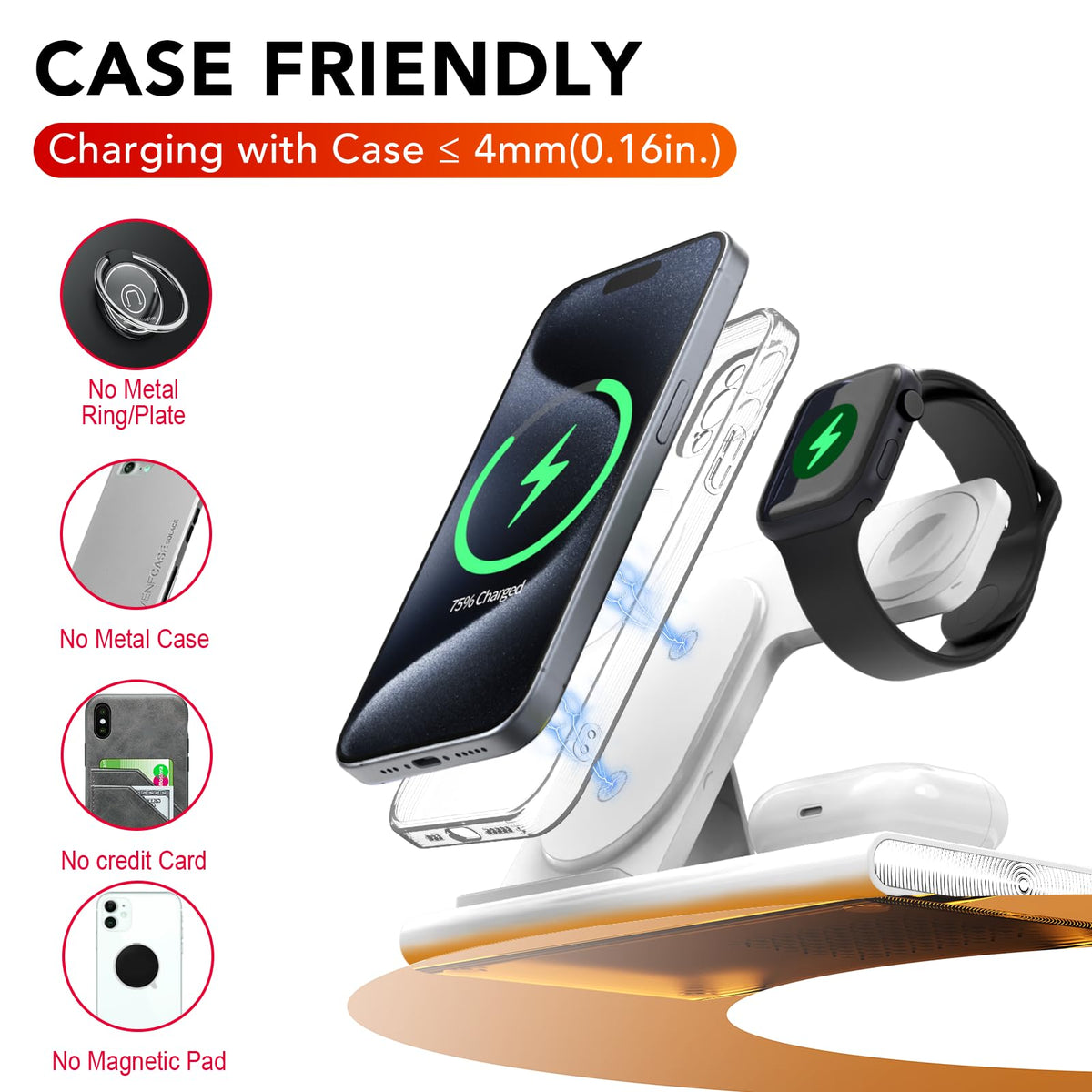 3 in 1 Wireless Charger Foldable Fast Charging Pad for Phones White NEW
