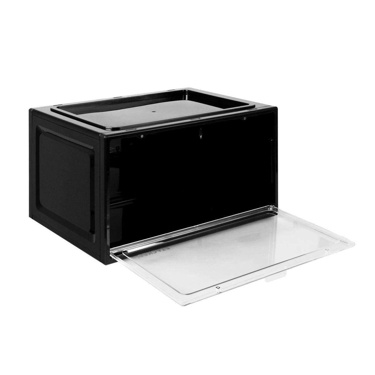STACKED Clear Magnetic Door Shoe Storage Box Black Closet Display NEW