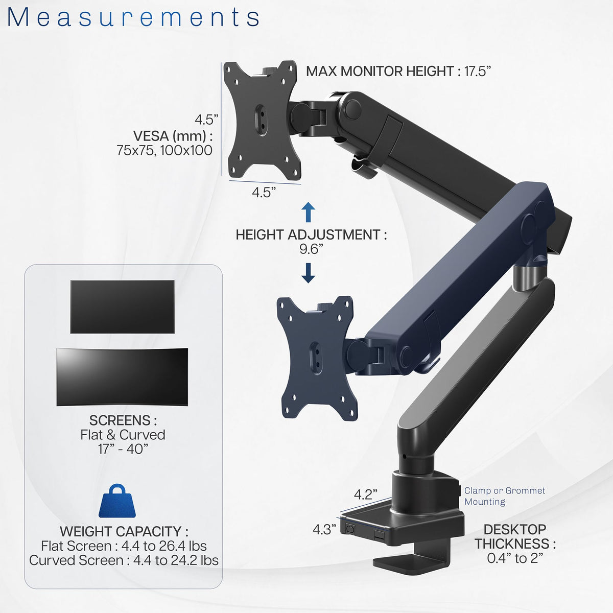 VIVO Premium Aluminum Full Motion Single Monitor Desk Mount Arm - Black NEW