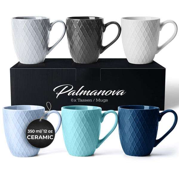 MIAMIO Ocean Blue Stoneware Coffee Mugs 350ml Set of 6 Pack Size NEW