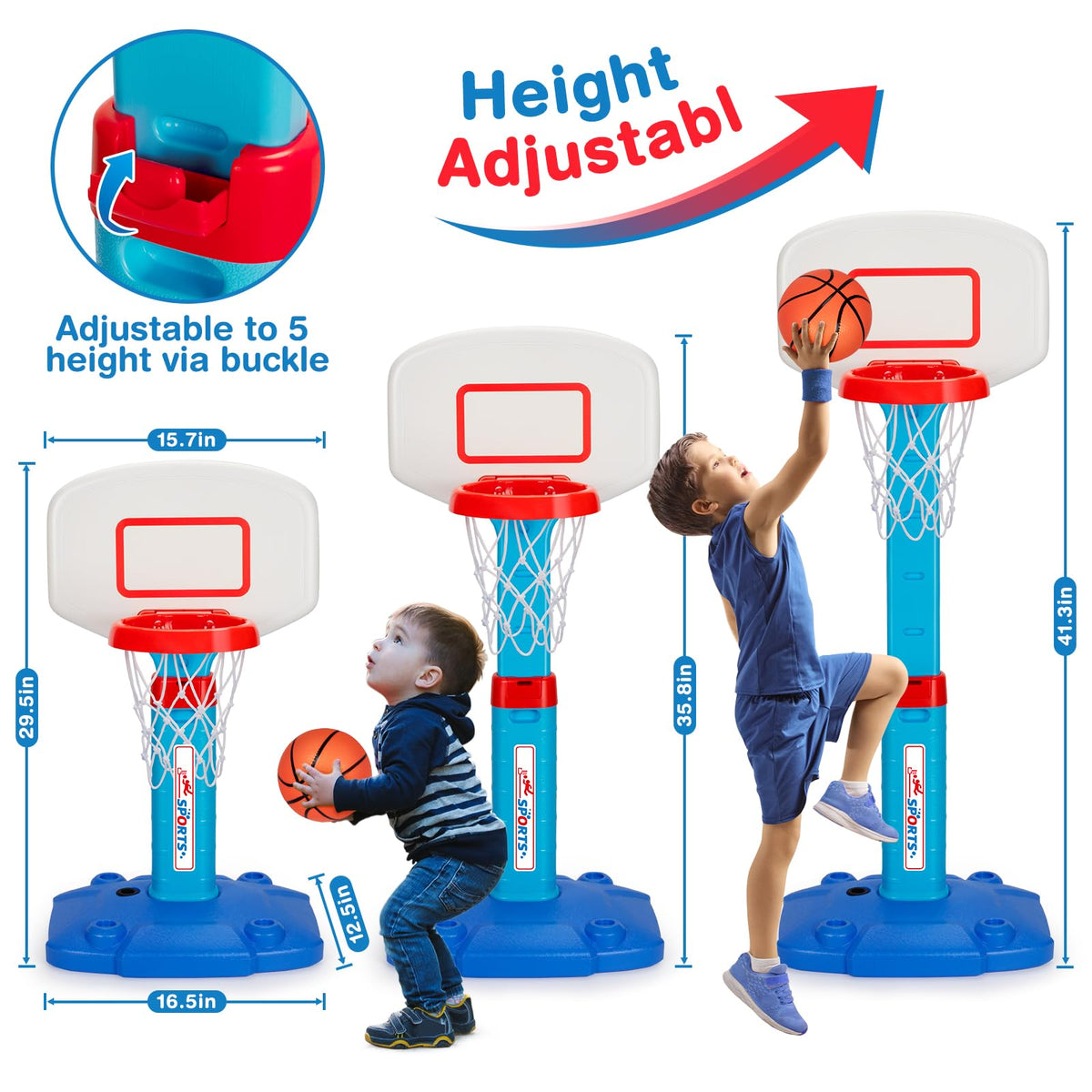 Basketball Kids Hoop Adjustable 29.5-41.3In Height Multi Color Size DEMO