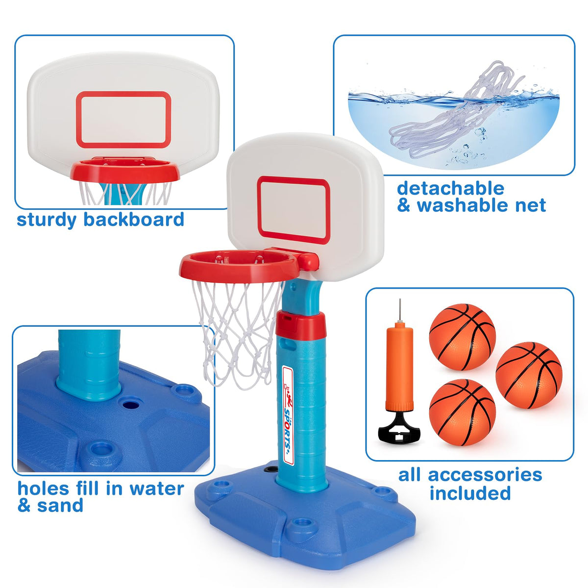 Basketball Kids Hoop Adjustable 29.5-41.3In Height Multi Color Size DEMO