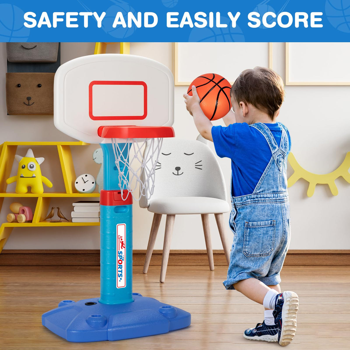 Basketball Kids Hoop Adjustable 29.5-41.3In Height Multi Color Size DEMO