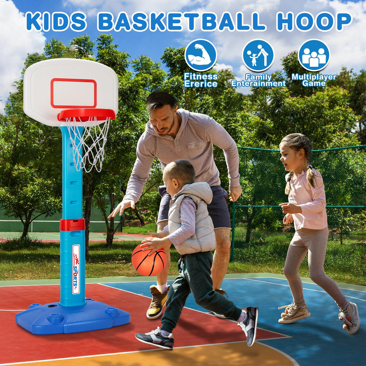Basketball Kids Hoop Adjustable 29.5-41.3In Height Multi Color Size DEMO