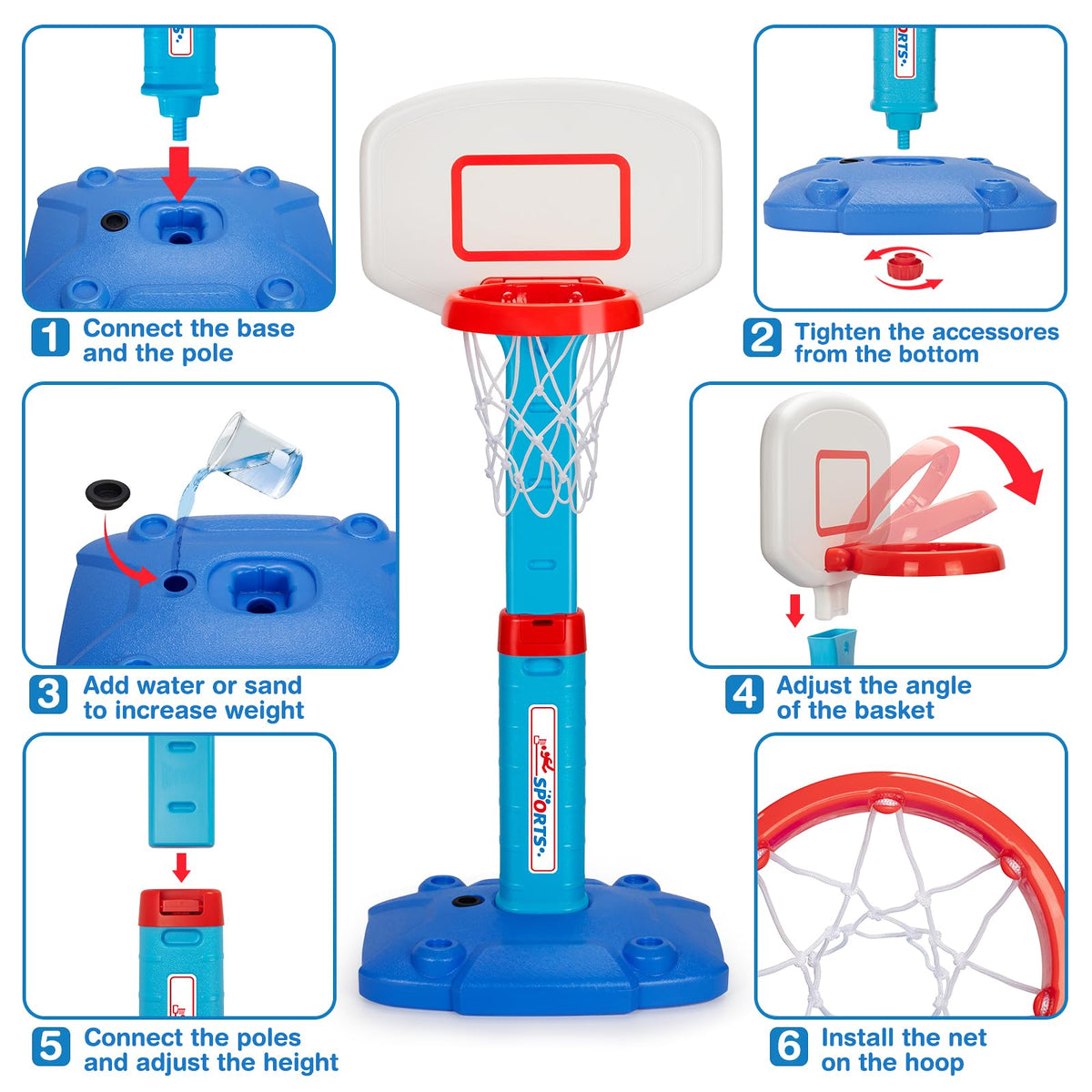 Basketball Kids Hoop Adjustable 29.5-41.3In Height Multi Color Size DEMO