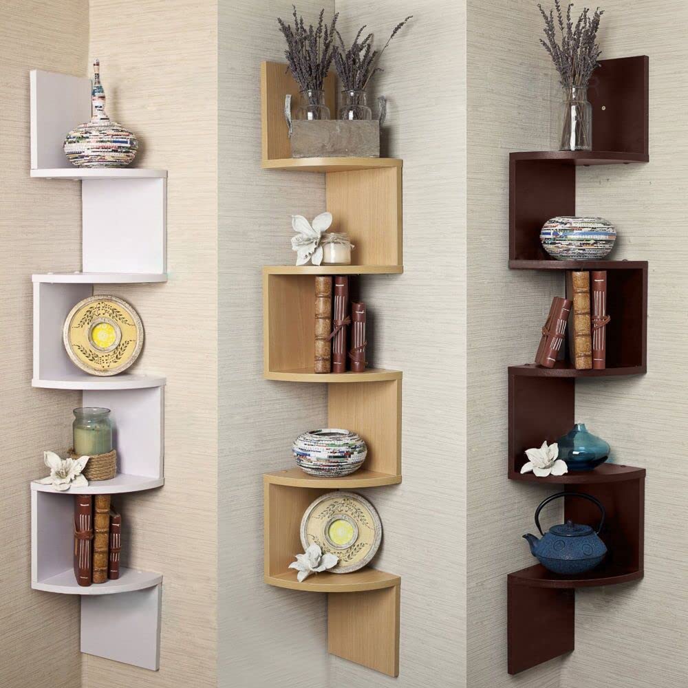 White 5 Tier Corner Shelf Wall Mount Storage Display 19x123cm NEW