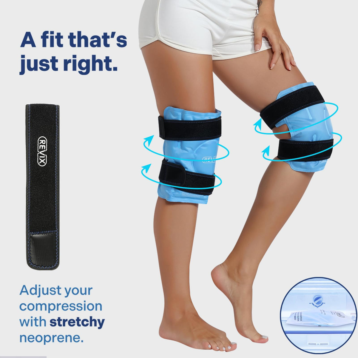 REVIX Reusable Ice Wrap Knee Cold Compression Pack - Blue 2 Pack NEW