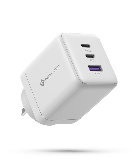 NOVOO 100W Chargers USB-C Fast Charger GaN III 3-Port White Power Adapter DEMO