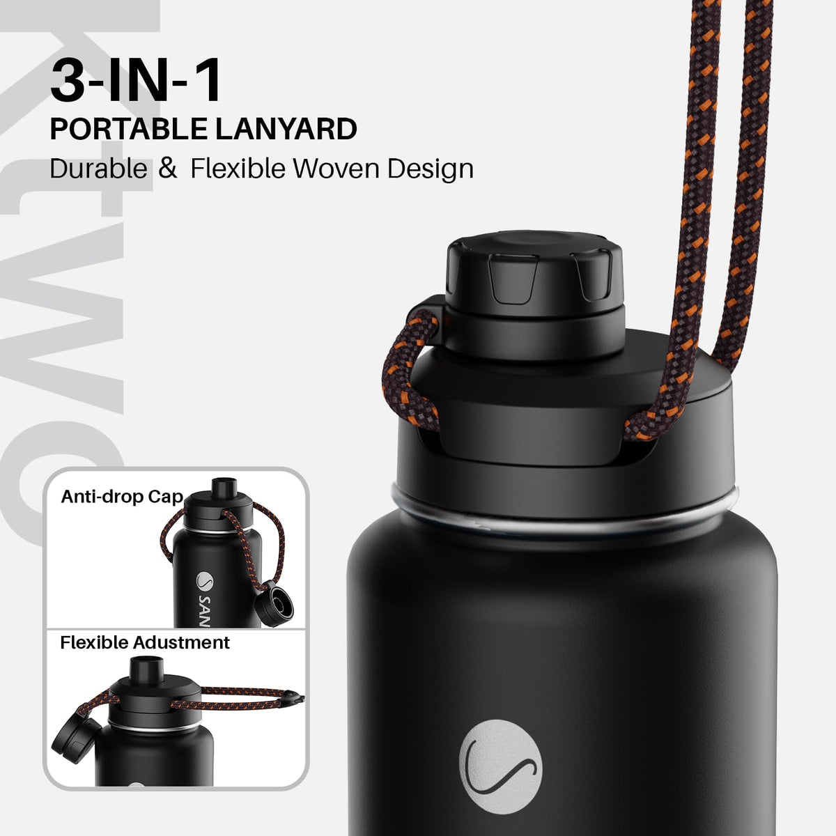 SANTECO 32oz Insulated Water Bottle Stainless Steel Midnight Black NEW