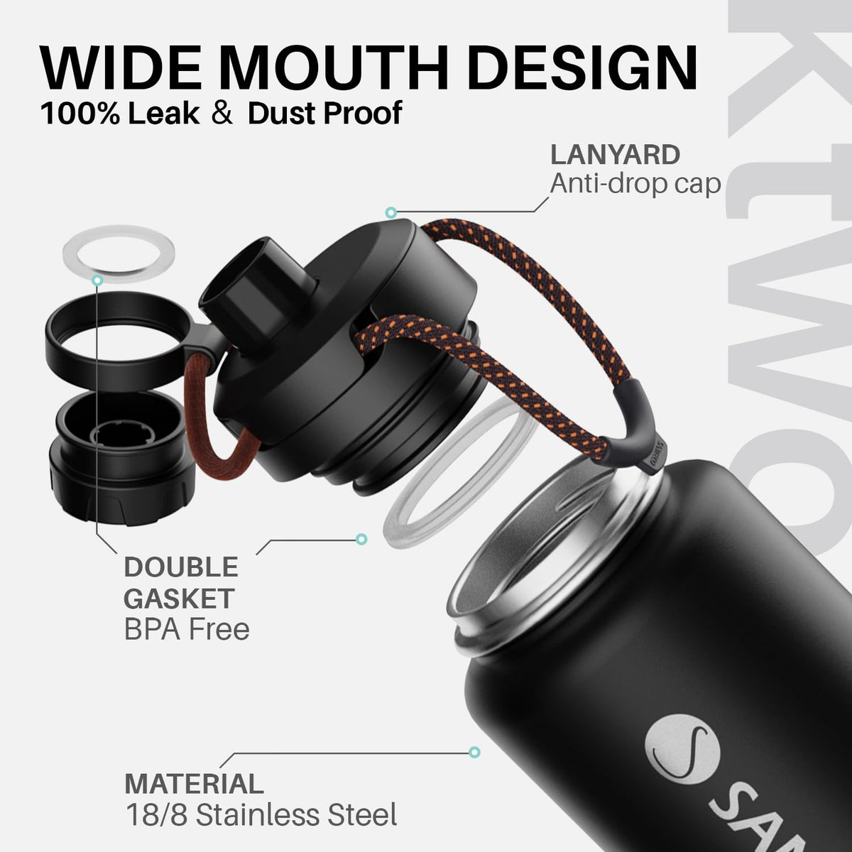 SANTECO 32oz Insulated Water Bottle Stainless Steel Midnight Black NEW
