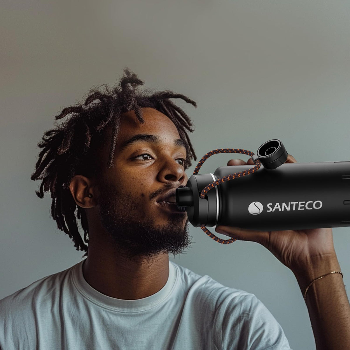 SANTECO 32oz Insulated Water Bottle Stainless Steel Midnight Black NEW