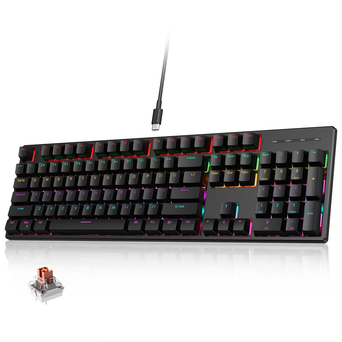 Wired Mechanical Gaming Keyboard Full Size 104 Keys RGB Black Size Full NEW