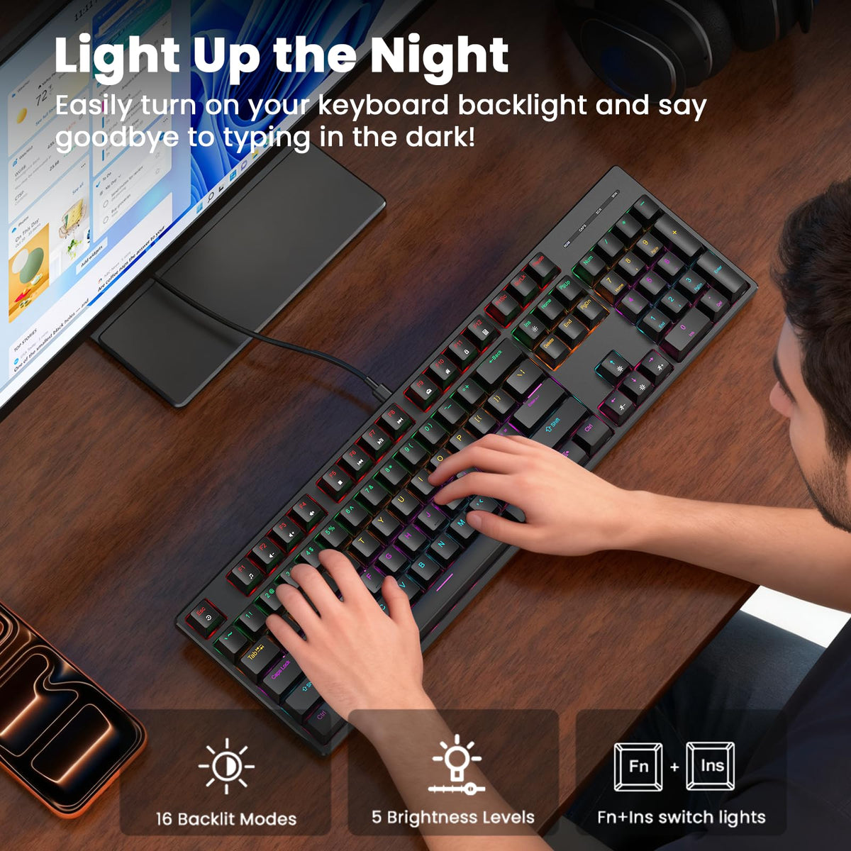 Wired Mechanical Gaming Keyboard Full Size 104 Keys RGB Black Size Full NEW