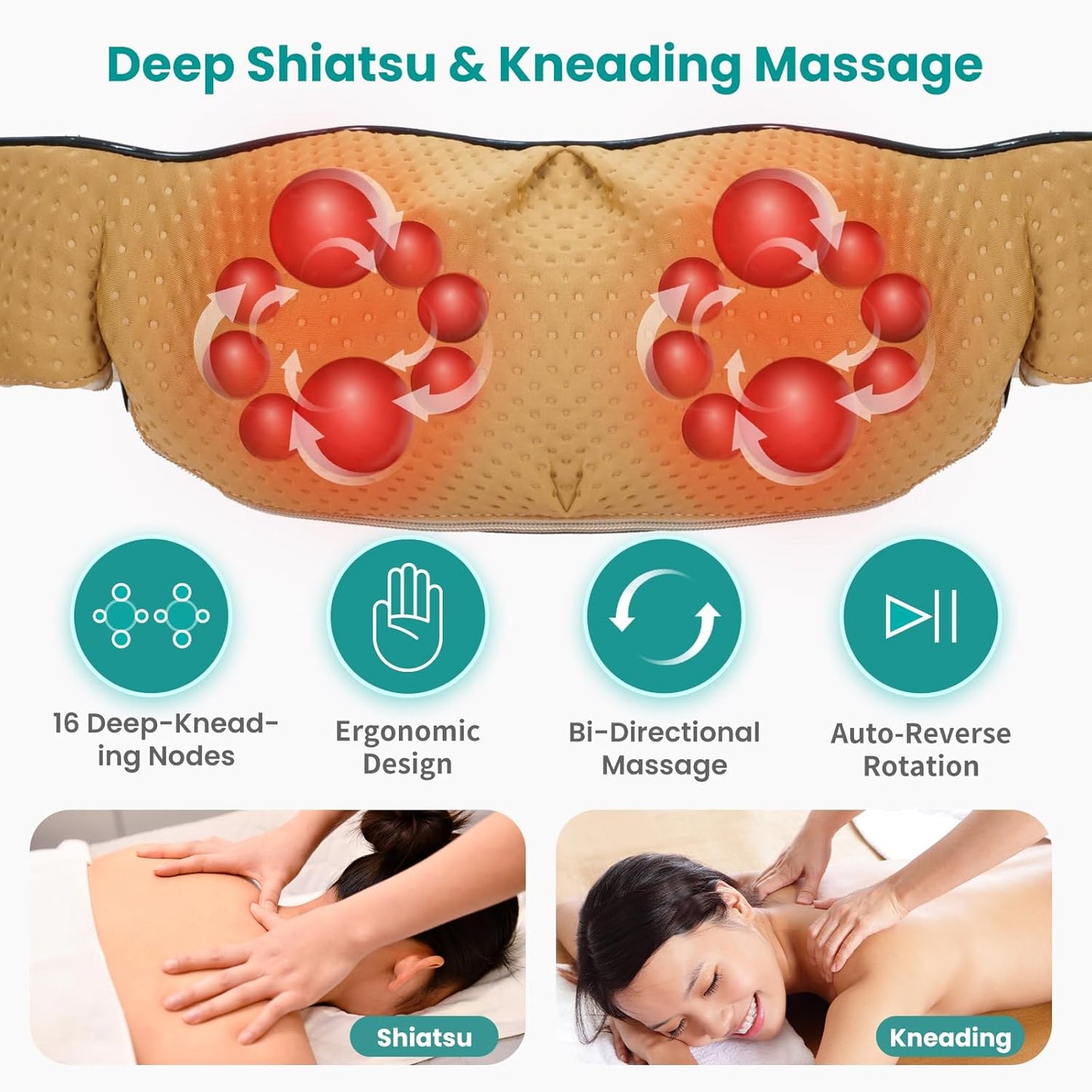 Nekteck Electric Deep Tissue Shiatsu Neck and Back Massager Soothing Beige NEW