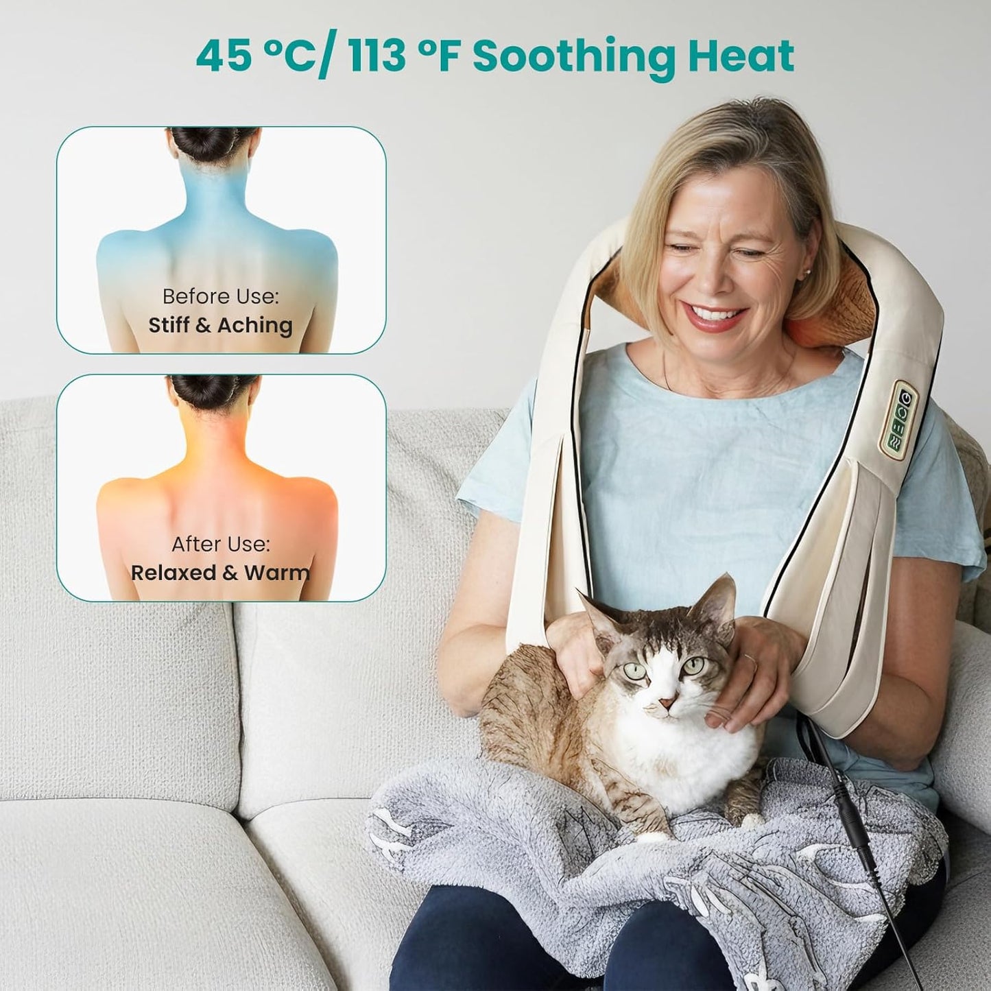 Nekteck Electric Deep Tissue Shiatsu Neck and Back Massager Soothing Beige NEW