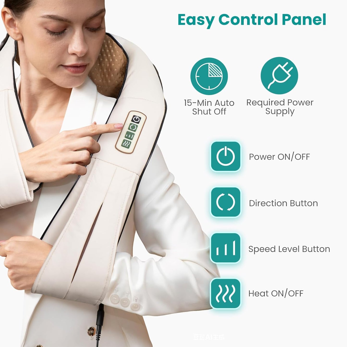 Nekteck Electric Deep Tissue Shiatsu Neck and Back Massager Soothing Beige NEW