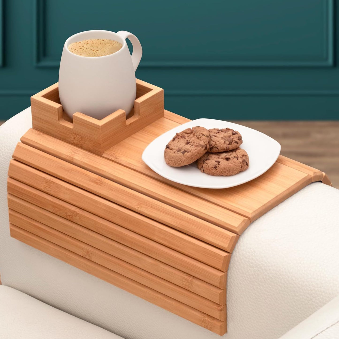 Zoriva Bamboo Couch Arm Tray Organizer Snack Holder Table Armrest Storage NEW